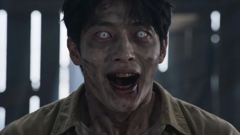 Close-up of the infected character's face
